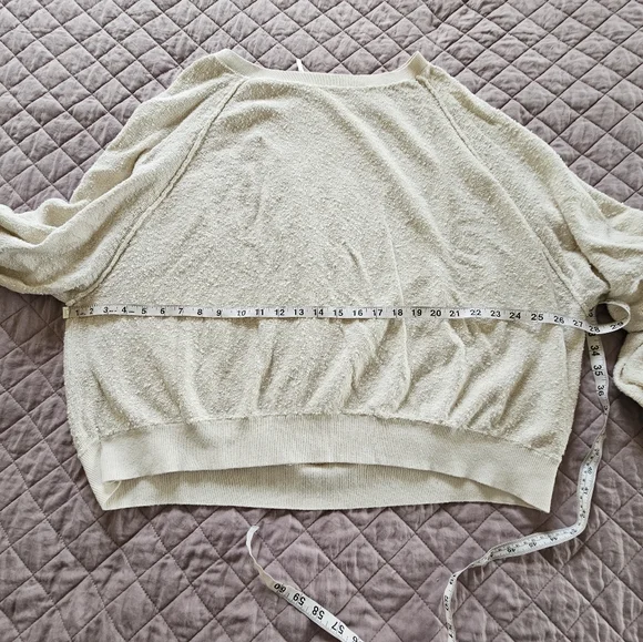 Free People Found My Friend Cotton Textured Cream Pullover Sweater Sz M - Picture 3 of 9